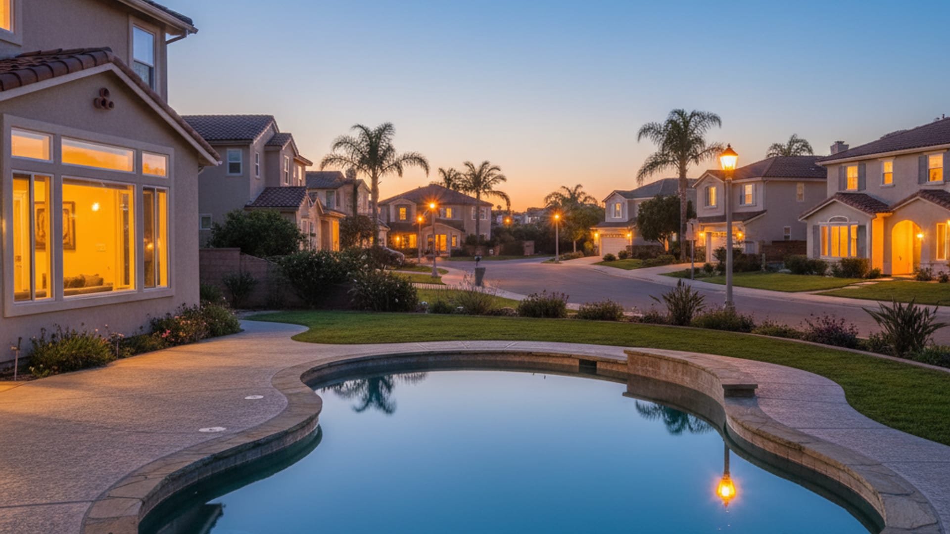 Sunlit backyard pool in Lakeside, San Diego County